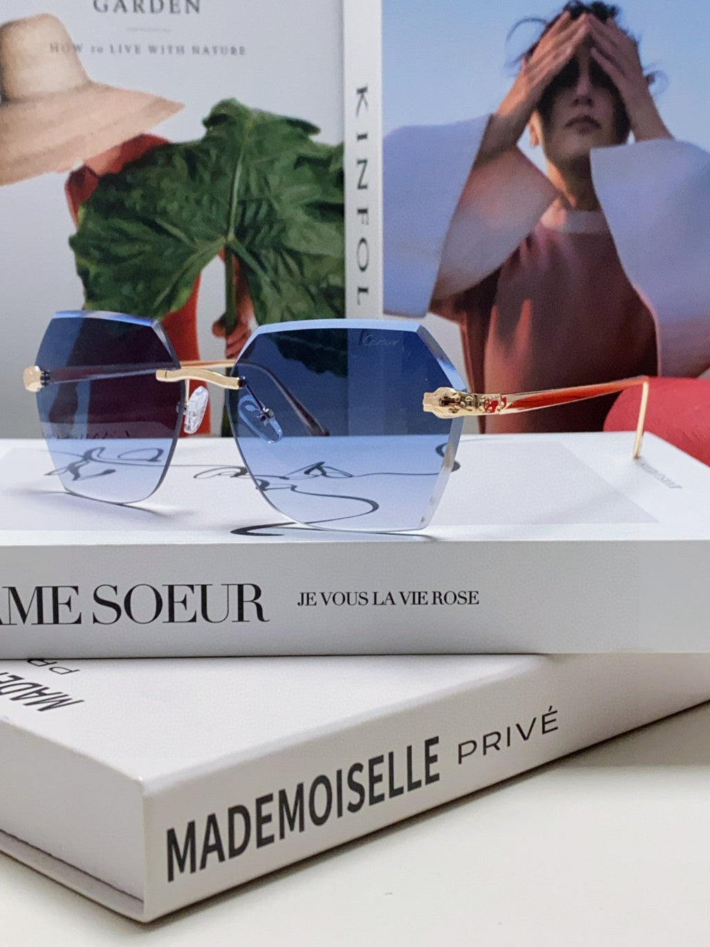 PANTHÈRE RIMLESS GEOMETRIC FRAME SUNGLASSES 539743 IN METAL