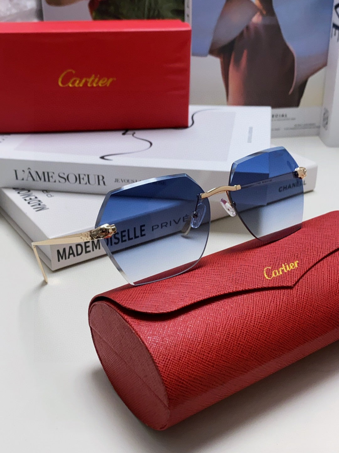 PANTHÈRE RIMLESS GEOMETRIC FRAME SUNGLASSES 539743 IN METAL