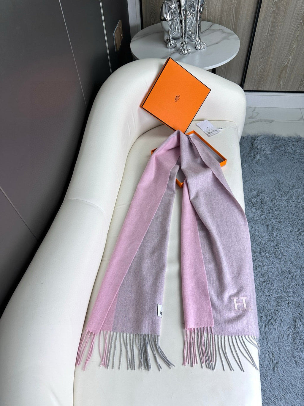 HERMES SCRAF 190 CM IN BLUSH PINK CASERE