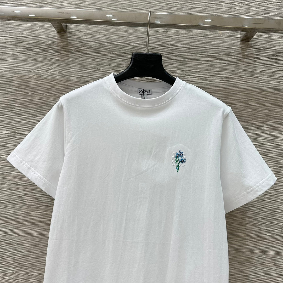 Loewe Floral Embroidered Short-sleeved T-shirt White Cotton