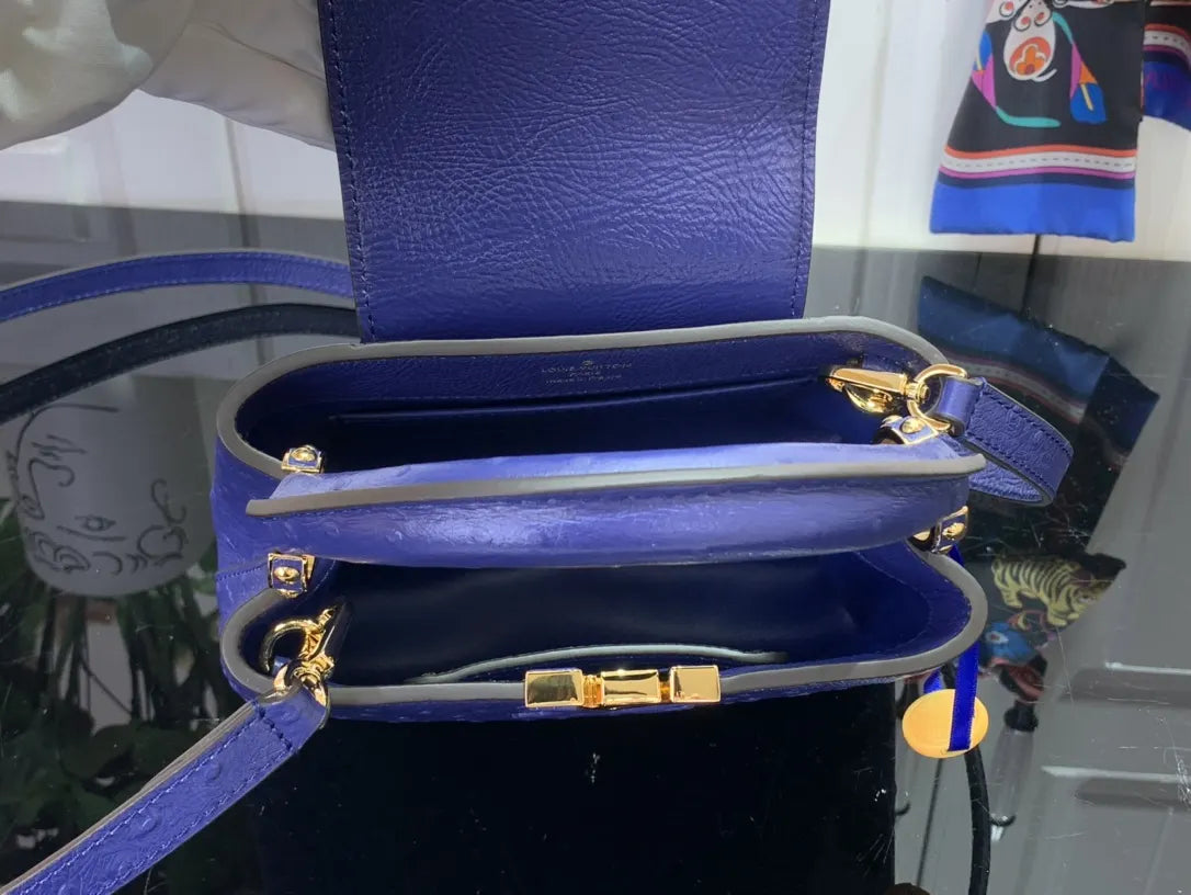 LV Blue Ostrich Leather Capucines - Hình 5