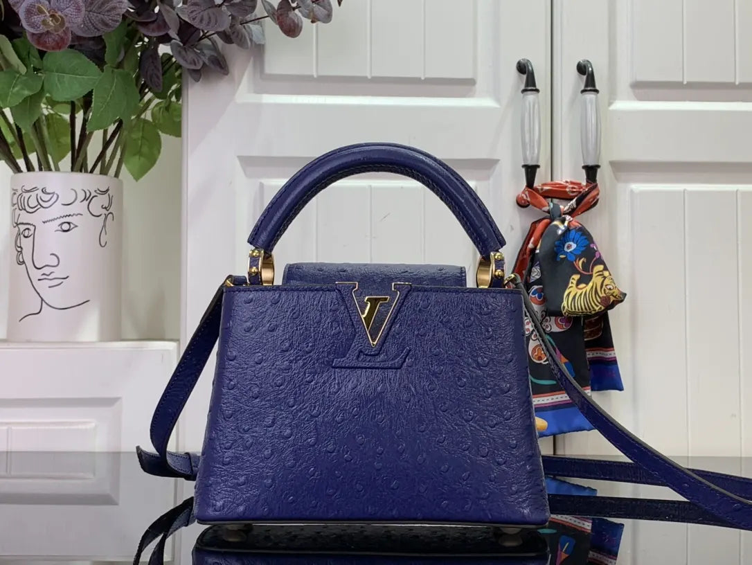 LV Blue Ostrich Leather Capucines