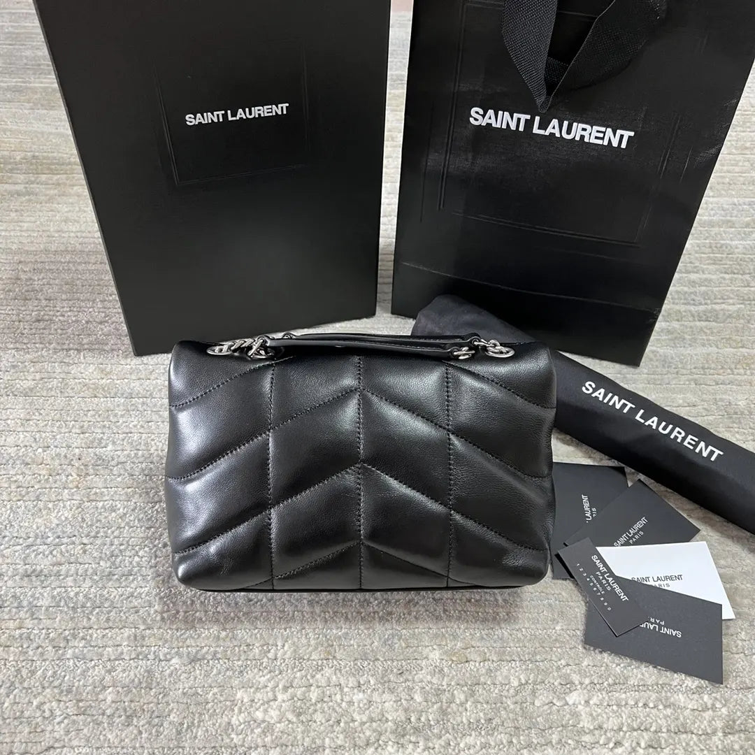 silver Saint Laurent Black Leather Toy Loulou - Hình 2