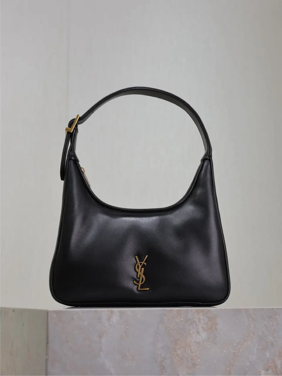 Saint Laurent Black Leather Hobo Bag gold ysl